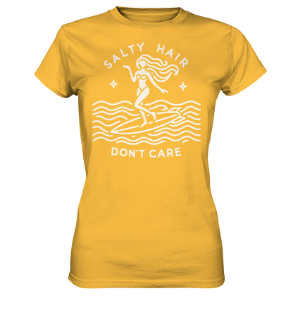 Minimalist Beach Lover's Surf Tee with 'Salty Hair, I Don't Care' Slogan - Bella+Canvas