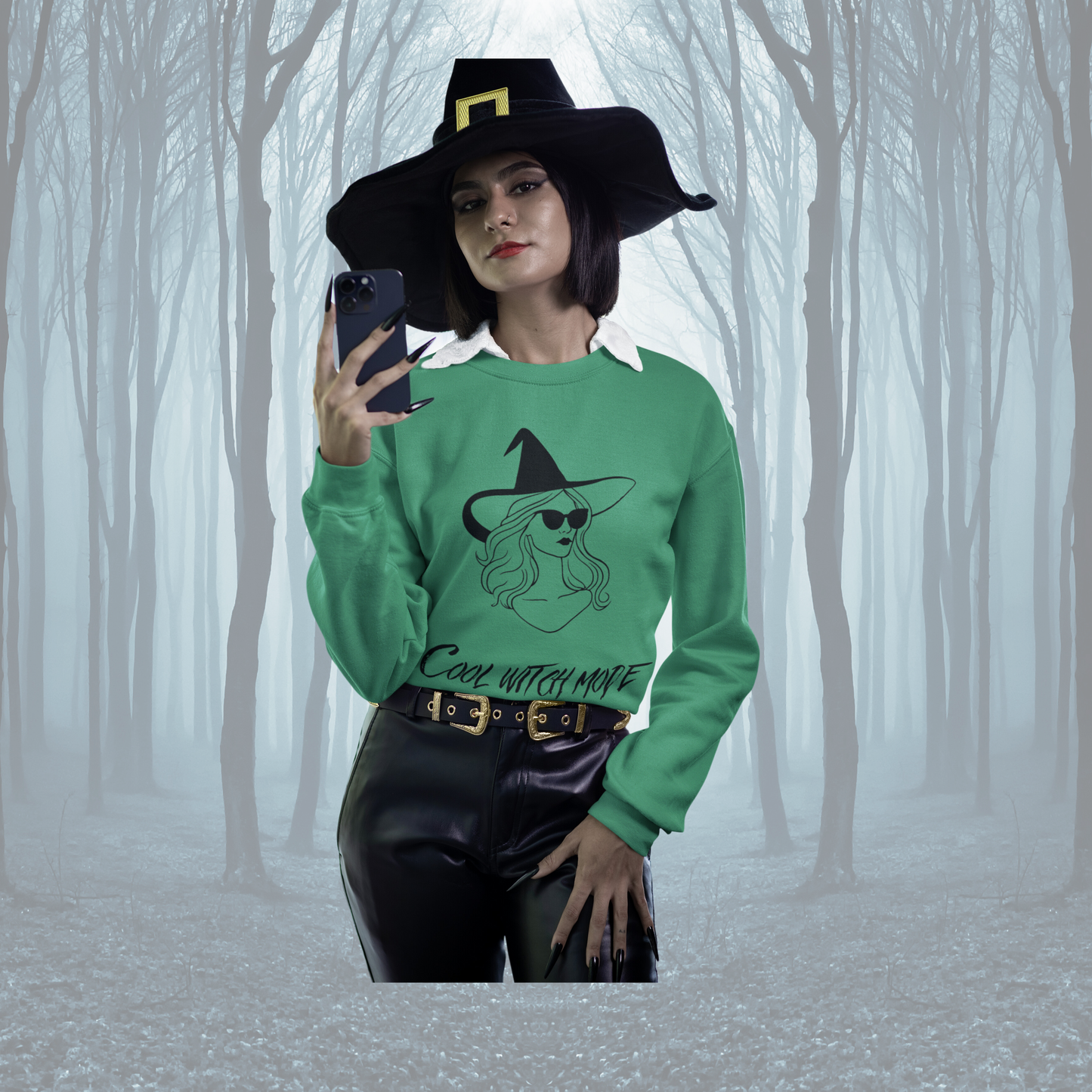 Sweatshirt mit Rundhalsausschnitt „Cool Witch Mode“ – Gildan